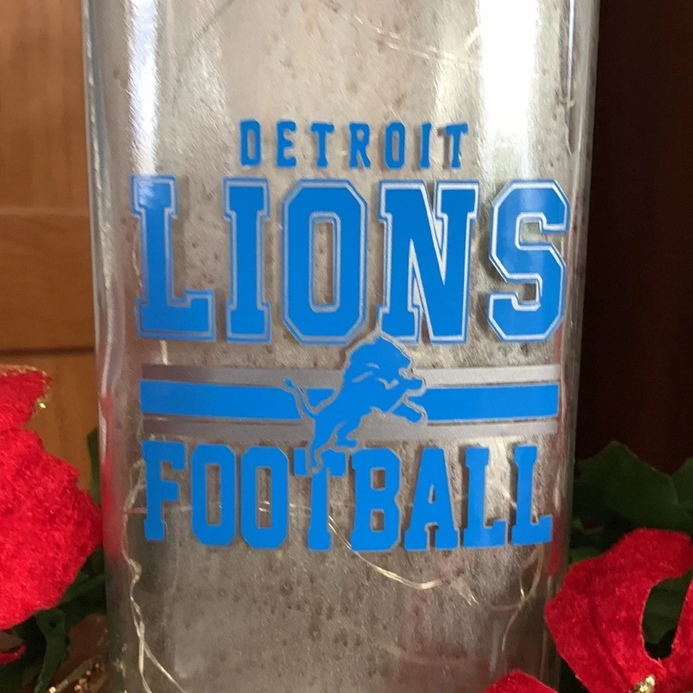 Hand Crafted, Upcycled Detroit Lions Spirit Bottle Lantern